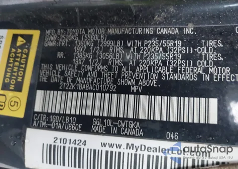 2010 Lexus Rx 350 from USA, damaged, VIN 2T2ZK1BA8AC010792